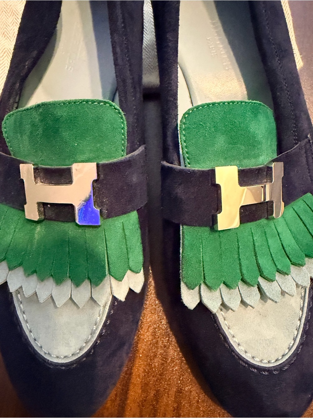 Suede Royal Hermès Fringe Loafers with Silver H in size Euro 37